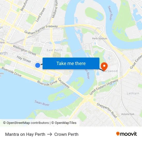 Mantra on Hay Perth to Crown Perth map