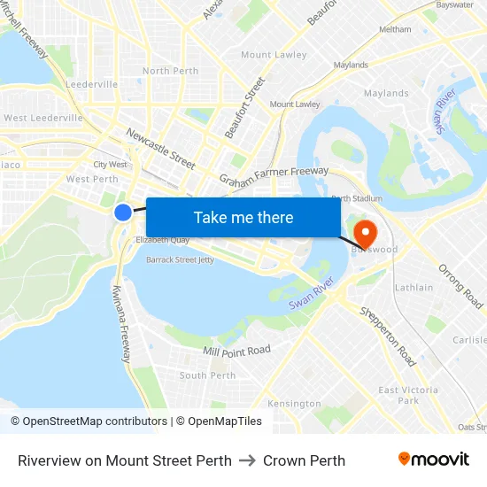 Riverview on Mount Street Perth to Crown Perth map