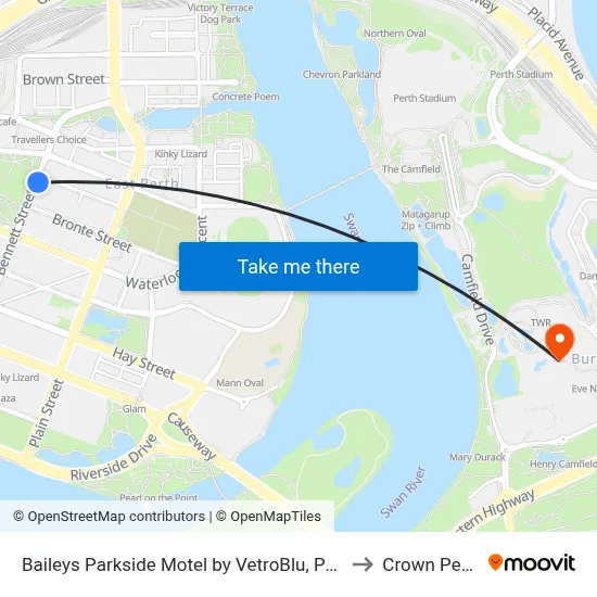 Baileys Parkside Motel by VetroBlu, Perth to Crown Perth map