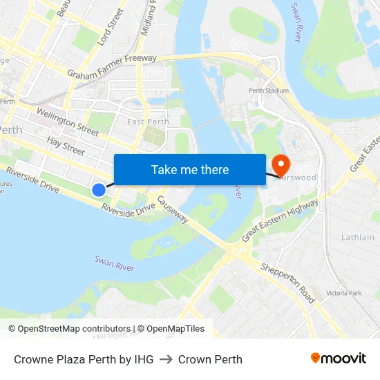 Crowne Plaza Perth by IHG to Crown Perth map