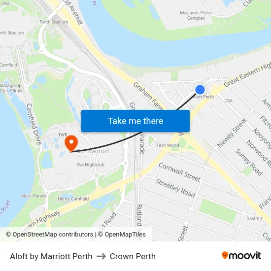 Aloft by Marriott Perth to Crown Perth map