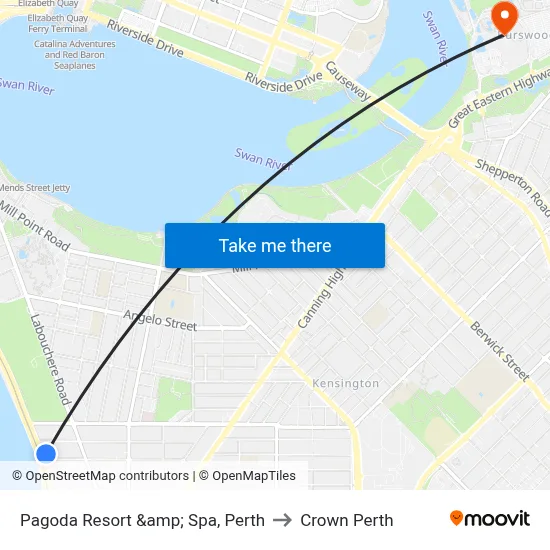 Pagoda Resort &amp; Spa, Perth to Crown Perth map