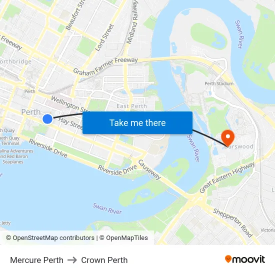 Mercure Perth to Crown Perth map