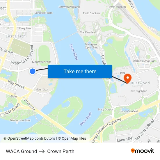 WACA Ground to Crown Perth map