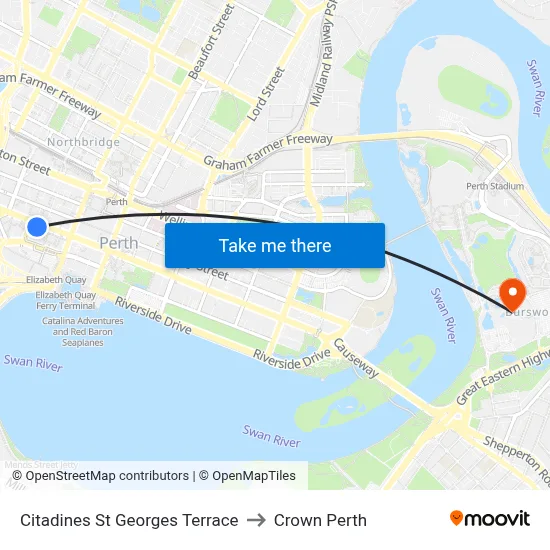 Citadines St Georges Terrace to Crown Perth map