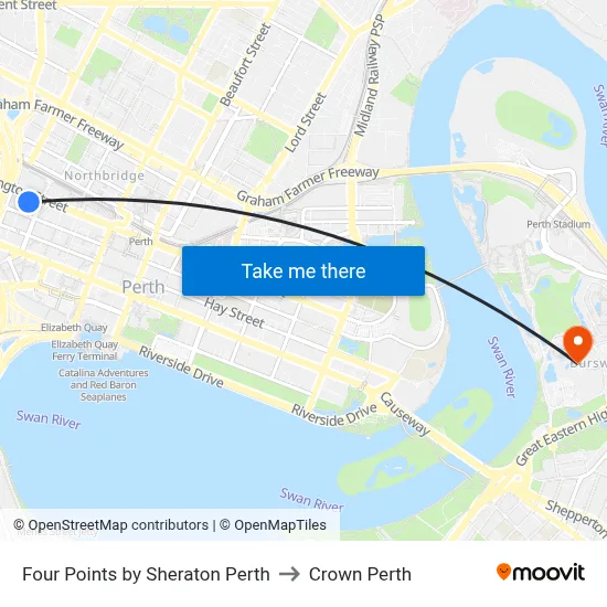 Four Points by Sheraton Perth to Crown Perth map