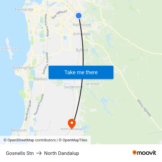 Gosnells Stn to North Dandalup map