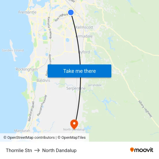 Thornlie Stn to North Dandalup map