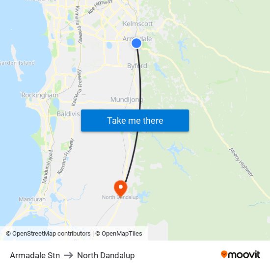 Armadale Stn to North Dandalup map