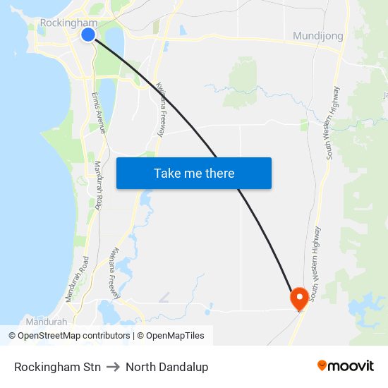 Rockingham Stn to North Dandalup map