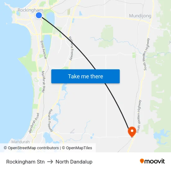 Rockingham Stn to North Dandalup map