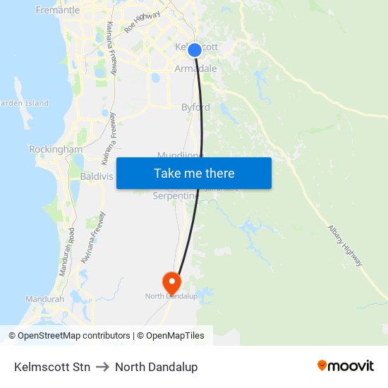 Kelmscott Stn to North Dandalup map