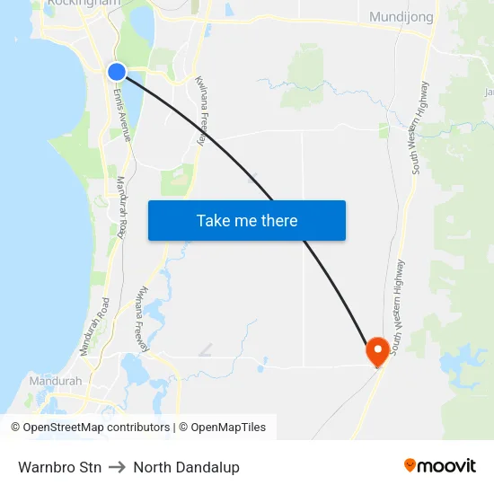 Warnbro Stn to North Dandalup map