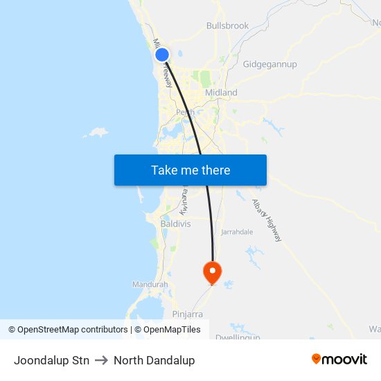 Joondalup Stn to North Dandalup map