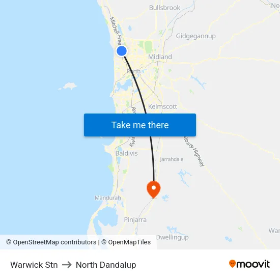 Warwick Stn to North Dandalup map