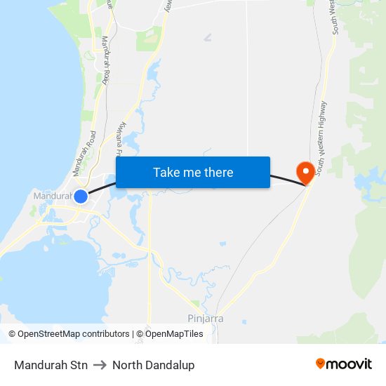 Mandurah Stn to North Dandalup map