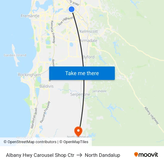 Albany Hwy Carousel Shop Ctr to North Dandalup map