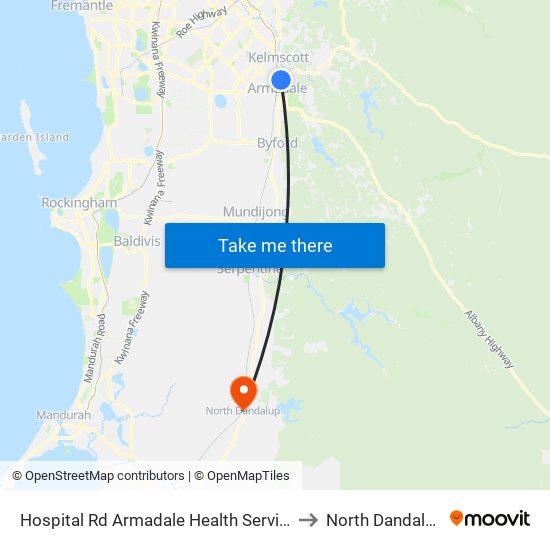 Hospital Rd Armadale Health Service to North Dandalup map