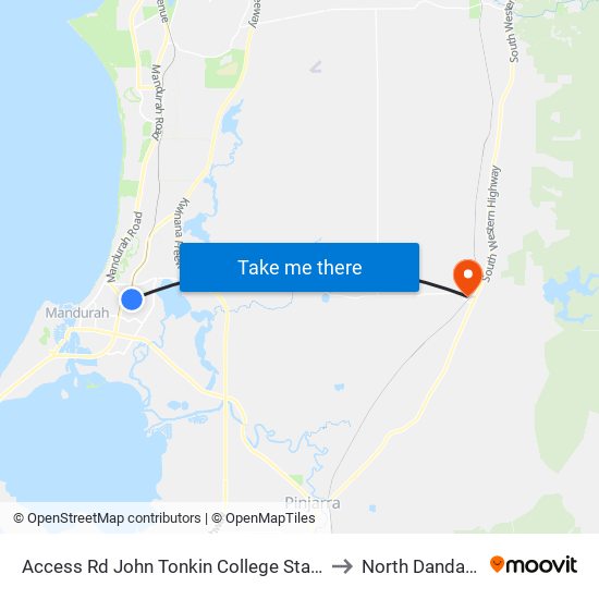 Access Rd John Tonkin College Stand 2 to North Dandalup map