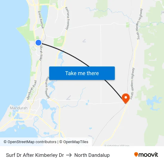 Surf Dr After Kimberley Dr to North Dandalup map