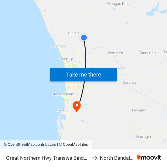 Great Northern Hwy Transwa Bindoon to North Dandalup map