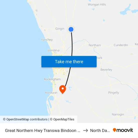 Great Northern Hwy Transwa Bindoon Agricultural College to North Dandalup map