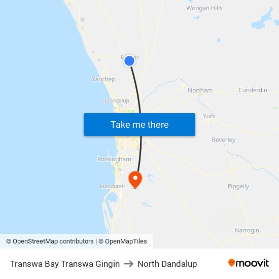 Transwa Bay Transwa Gingin to North Dandalup map