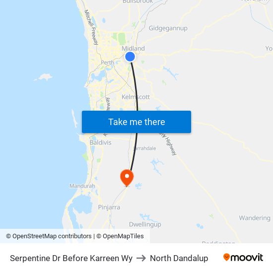 Serpentine Dr Before Karreen Wy to North Dandalup map