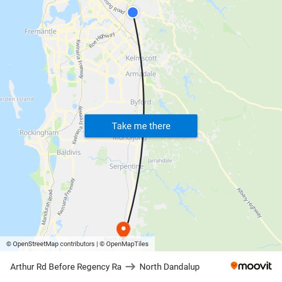 Arthur Rd Before Regency Ra to North Dandalup map