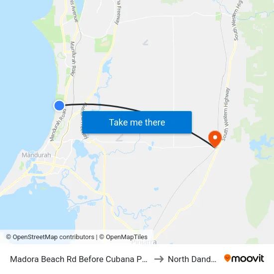 Madora Beach Rd Before Cubana Pwy to North Dandalup map