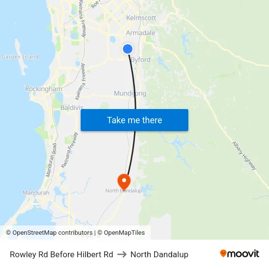 Rowley Rd Before Hilbert Rd to North Dandalup map