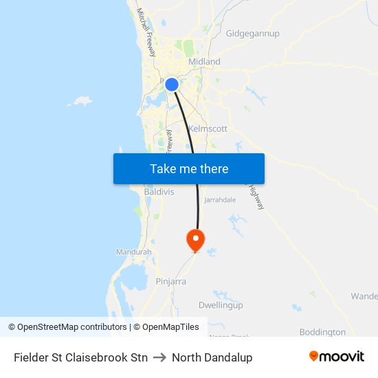 Fielder St Claisebrook Stn to North Dandalup map