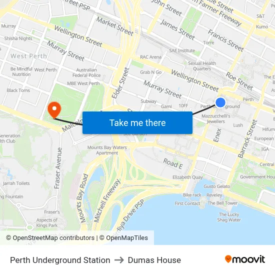 Perth Underground Station to Dumas House map