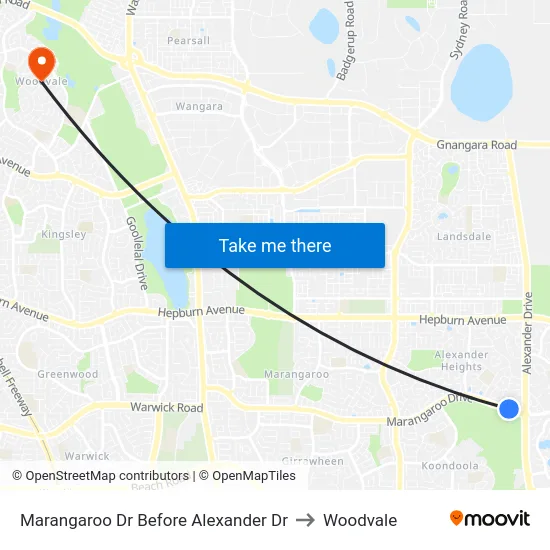 Marangaroo Dr Before Alexander Dr to Woodvale map