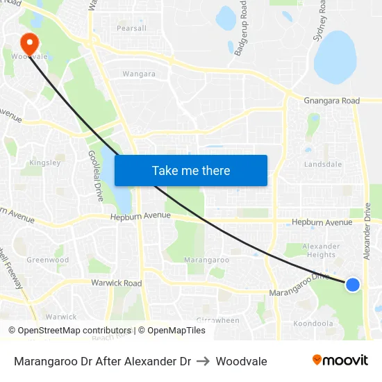 Marangaroo Dr After Alexander Dr to Woodvale map