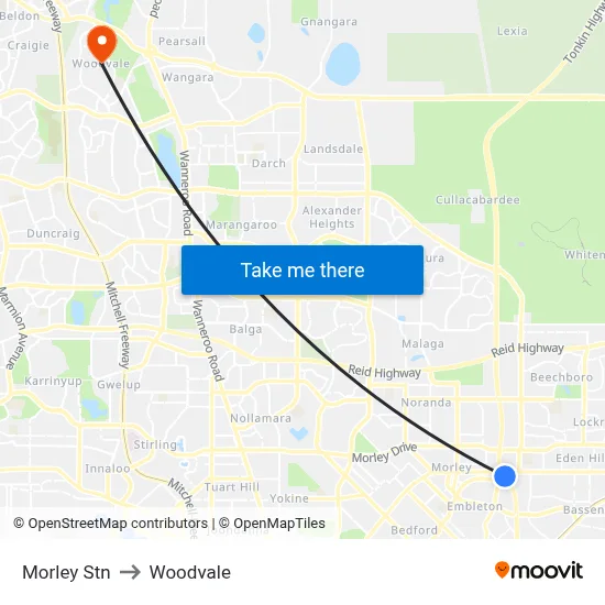 Morley Stn to Woodvale map