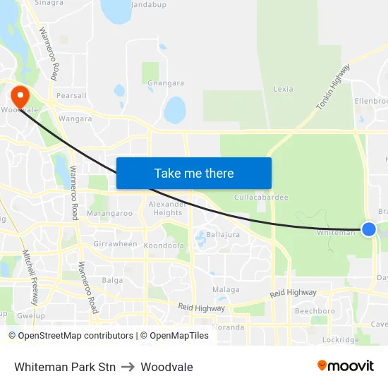 Whiteman Park Stn to Woodvale map