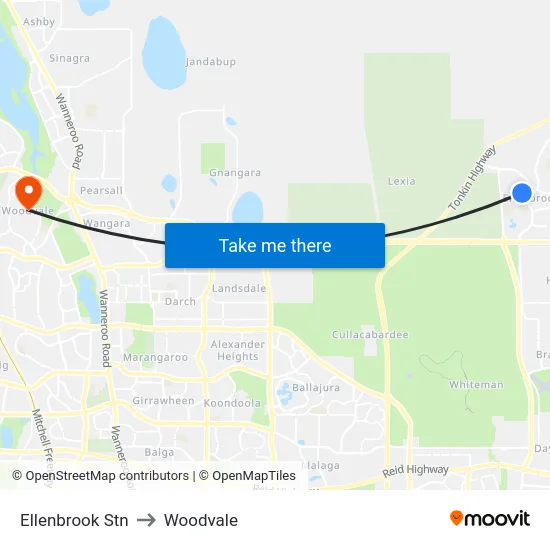Ellenbrook Stn to Woodvale map