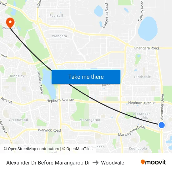 Alexander Dr Before Marangaroo Dr to Woodvale map