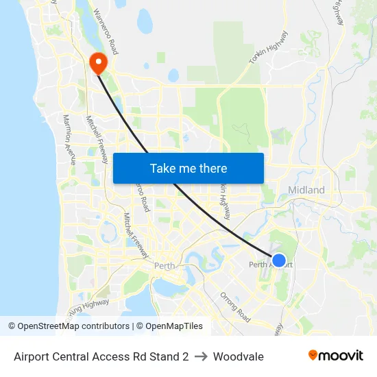 Airport Central Access Rd Stand 2 to Woodvale map