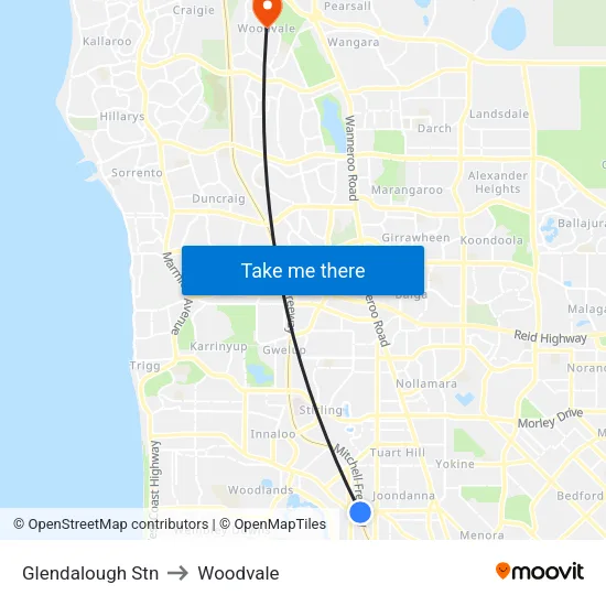 Glendalough Stn to Woodvale map