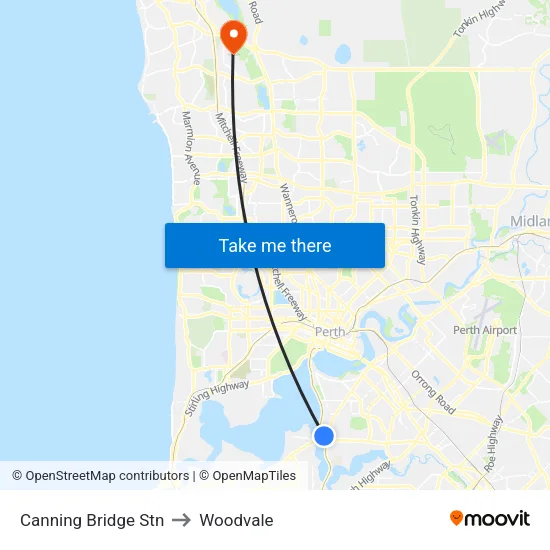Canning Bridge Stn to Woodvale map