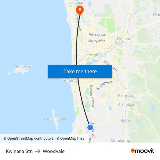 Kwinana Stn to Woodvale map