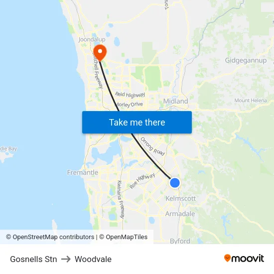 Gosnells Stn to Woodvale map