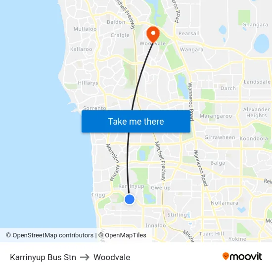 Karrinyup Bus Stn to Woodvale map