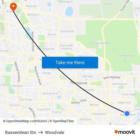 Bassendean Stn to Woodvale map