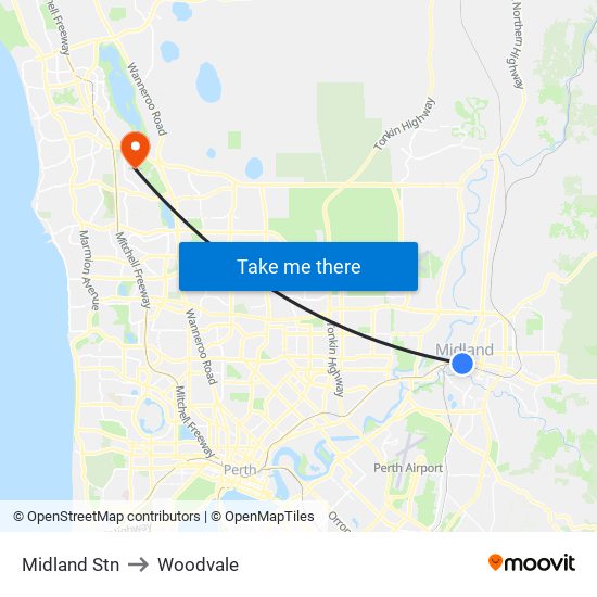 Midland Stn to Woodvale map