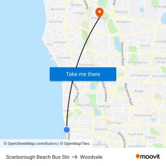Scarborough Beach Bus Stn to Woodvale map