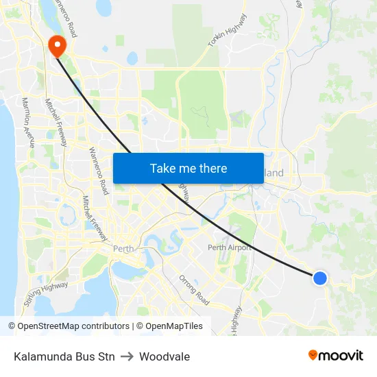 Kalamunda Bus Stn to Woodvale map