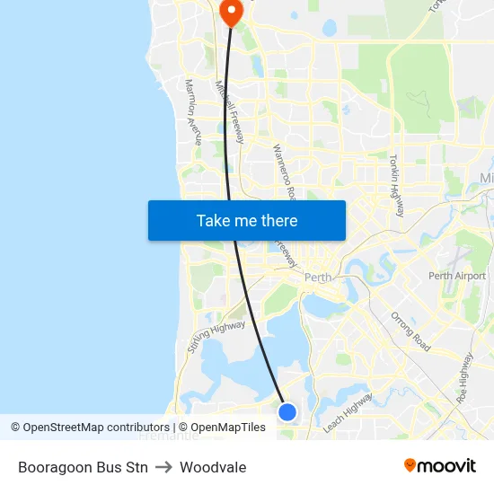 Booragoon Bus Stn to Woodvale map